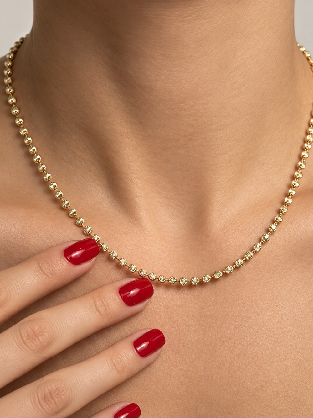 14K Gold Plated Diamond-Cut Moon Ball Chain Necklace Water Resistant
